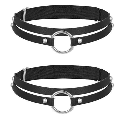 CIATBYYJ 2 Stück Schwarz Strumpfband,Verstellbarer Leder Bein Strumpfband,Gothic Strumpfhalter für Beine und Oberschenkel für Frauen Halloween Rave...