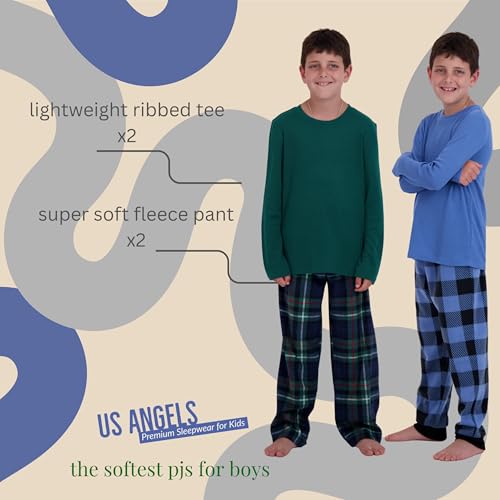 Image of US Angels Pajamas Set for Boys, 4-Piece Set, Short Sleeve Shirt with Pajama Shorts