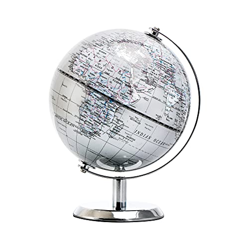 TOPGLOBE 14 cm srebrny globus świata z stojak ze stali nierdzewnej do domu