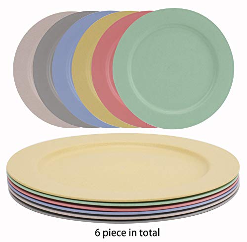 Wuweot 6 Pack 10 Inch Wheat Straw Plates, Dishwasher & Microwave Safe Dinner Plates, Lightweight & Unbreakable, Non-Toxin, Bpa Free And Healthy For Kids Children Toddler & Adult (6 Colors #TOP1