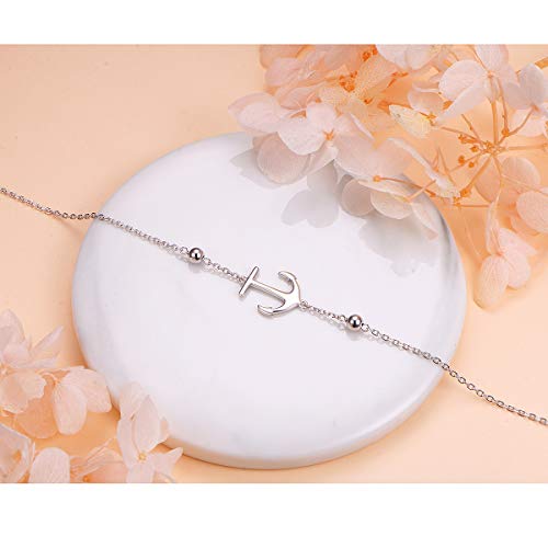 Flyow 925 Sterling Silver Boho Beach Foot Chain Adjustable Anchor Ankle Bracelet For Women Teen Girls Gifts Jewelry (Anchor) #TOP7