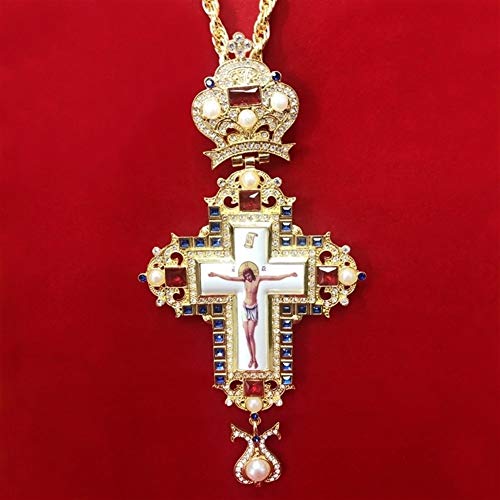 Homeilteds Krzyż piersiowy Jezus Krucyfiks wisiorek Plaqué Stras Łańcuszek Religious Gift (kolor: FMSZJ23)