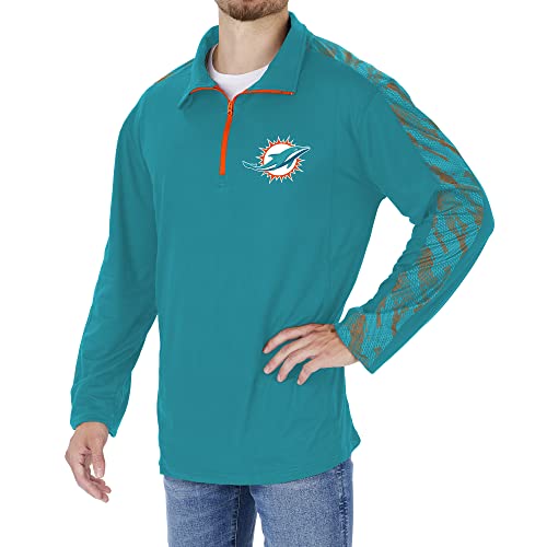 Zubaz Officially Licensed Men's NFL Solid 1/4 Zip with Team Viper Liner, Miami Dolphins, Size Small