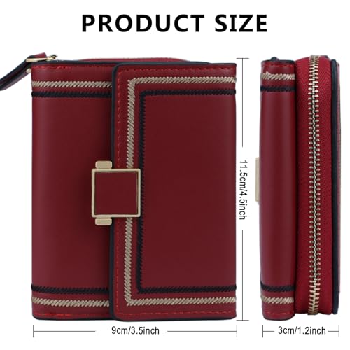 Red Wallet for Women and Ladies Small Cute Leather Coin Purse with Minimalist Design Credit Card Holder and ID Window Kawaii Travel Cash Wallet for Ladies4