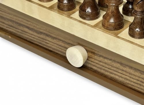 Image of PALM ROYAL HANDICRAFTS 11.5 x 11.5 inches - Engraved Series - Non- Magnetic - Wooden Chess Board Set with Storage Drawers Made with Teak & Maple Veneer Wood.