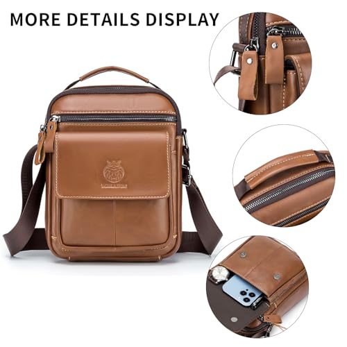 Image of Small Leather Messenger Bag for Men, Man Bag Crossbody, Men's Shoulder Bags Leather Man Purse Handbag