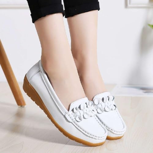 Image of Women's Genuine Leather Platform Loafers Classic Casual Comfort Slip-On Shoes Soft Sole Dress Shoes