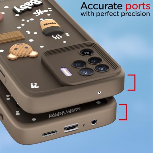 Image of Pikkme Back Cover for Oppo F19 Pro | Cute Fun Cartoon 3D Bear Silicone Full Body Protection Bumper Case (Brown)