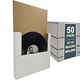 SZYANGDA 50 Pack Vinyl Record Shipping Box Mailers, 12.5' x 12.5' x 2', Perfect for 12-inch Lp Album, Height Adjustable Cardboard, White (YD1212E50)