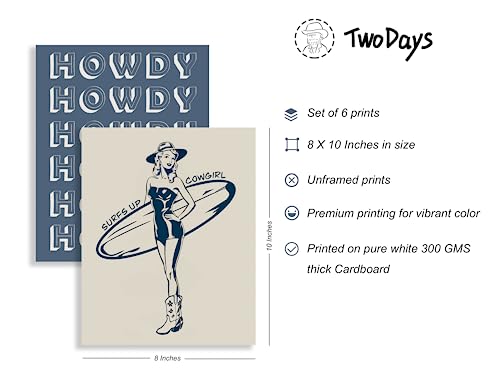 TwoDays Coastal Granddaughter Prints, Coastal Cowgirl Poster, Beachy Room Decor Aesthetic, Beach Wall Art for Teen Girls Bedroom, Vintage Surf Decorations Artwork (8" x 10", Set of 6, UNFRAMED) - Image 3