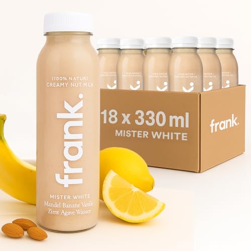 FRANK JUICE MISTER WHITE – kaltgepresster veganer Saft | 18 x 330 ml | Aus Fruchtsäfte & Gemüsesäfte mit Mandeln, Banane, Vanille, Zimt, Agave und Zitrone, inkl. EINWEG-PFAND 4,5€