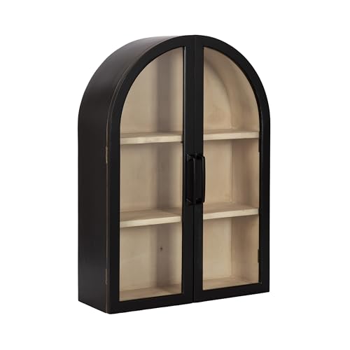 Kate and Laurel Arcott Modern Arch Wall Cabinet, 21 x 8 x 30, Natural Wood and Black, Transitional Arched Cabinet for Use as Over-The-Toilet Storage or Living Room Storage Cabinet