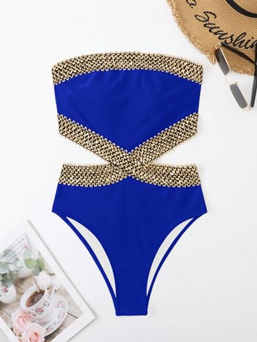 Image of Milumia Women's Stitch Detail Strapless One Piece Swimsuit Cut Out Bandeau Bathing Suit