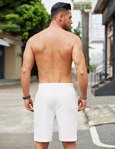 Image of COOFANDY Mens Casual Linen Shorts Elastic Waist Drawstring Loose Fit Summer Beach Vacation Shorts with Pockets