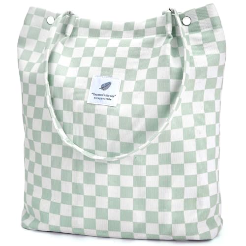 Image of Ayieyill Corduroy Tote Bag for Women Canvas Shoulder Cord Purse with Inner Pocket