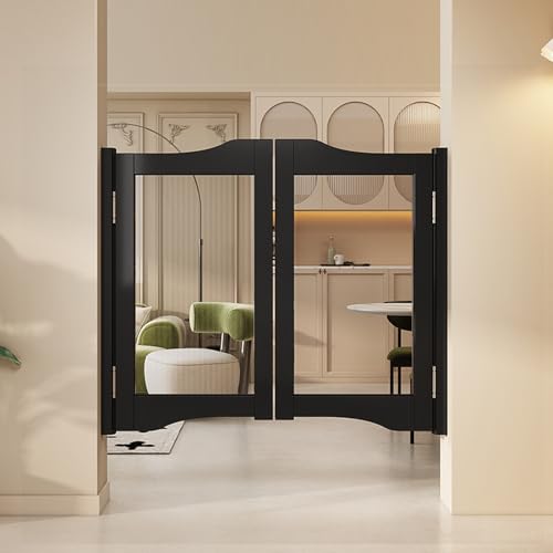 Image of Pine Wood Swinging Cafe Door - Double Rustic Interior Saloon Half-Door with Hinges for House, Doorways, Laundry Room, Hallway, Room Divider (42x35.4in)