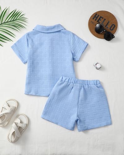 Image of Toddler Boy Clothes Little Kids Summer Outfits Short Sleeve Button Down Shirt Top Shorts Set 2 PCS Boy's Clothing