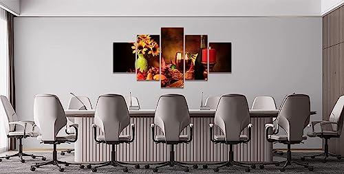 Dining Room Food Wall Decor Kitchen Pictures Fruit And Food Wine Wall Art Framed Sunflower Paintings Canvas Wall Art Artwork For Living Room (60Wx32H) #TOP2