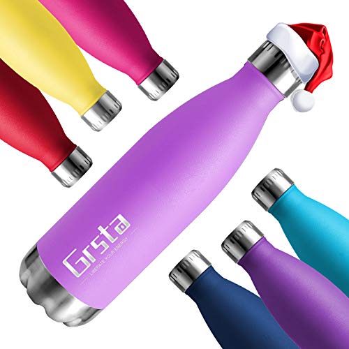 Grsta Botellas De Agua, Botella Agua Acero Inoxidable sin BPA 350ml/Violeta Claro Botellas de Frío/Caliente Termo para Niños/Adultos, Adecuada para Al Aire Libre Deportes Camping Y Ciclismo
