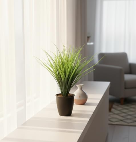 Image of Foliyaj Real Look Artificial Plant with Black Pot and Tall Green Grass for Interior Decor | Faux Plant for Desks, Shelves and Side Tables for Your Home and Office | Fake Plants for Indoor Decoration