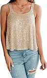 kayamiya Women's Sequin Tops Glitter Loose Fit Sparkle Cami Vest Top NYE Club Night Out Shirts Gold M