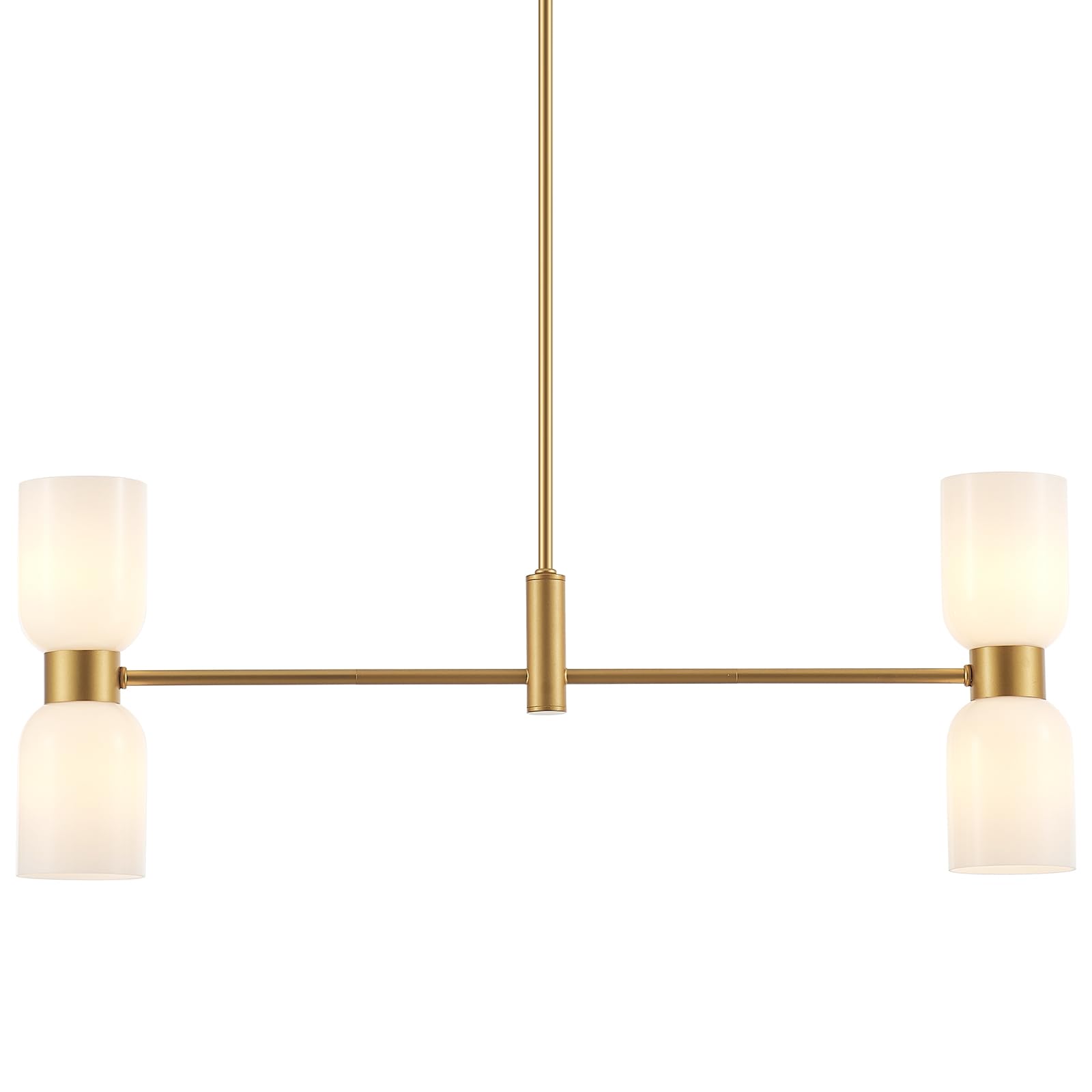 Modern Linear Chandelier for Kitchen Island, Gold Island Light Fixtures with White Glass Shade, 4-Light Linear Pendant Light Fixture for Dining Room