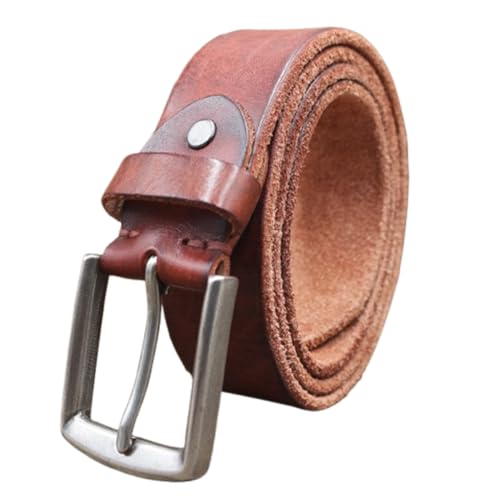 Unisex Western Belt, Vintage Distressed Full Grain Leather Strap, Alloy Buckle, 1.5