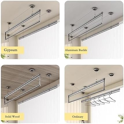 Adjustable Hand Crank Clothes Drying Rack with 3 Lifting Rods, Manual Top-Mounted Laundry Hanger for Balcony, 2.0M,A-2.4m