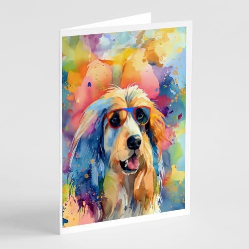 Caroline's Treasures DAC2448GCA7P Afghan Hound Hippie Dawg Greeting Cards Pack of 8 Blank Cards with Envelopes Whimsical A7 Size 5x7 Blank Note Cards