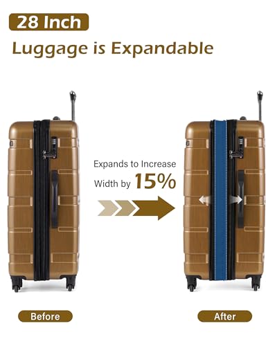 Image of Coolife Lugagge PC+ABS Hardshell Suitcase with TSA lock, Spinner Lightweight Carry on, Black Brown, Large (28 in Expandable)