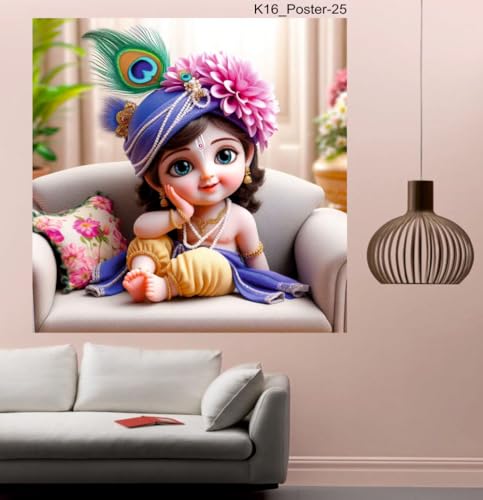 Image of Akki Wold Blue Safa With Pink Flower Sitting On Soffa Wall Poster For Living Room, Office, Pooja Room (Size - 41CM X 41CM)