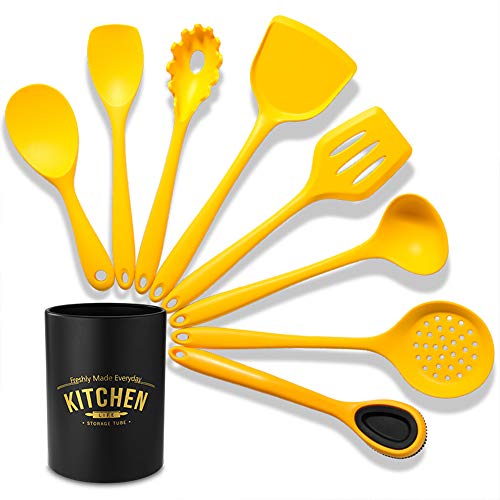 UniMarket® Kitchenware Set 8Pcs Kitchen Utensils Set Silica Cooking Utensils Set Heat Resistant Kitchen Tools with Storage Barrel