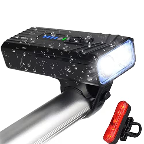 Ultra Bright USB Rechargeable Bike Light Set, Waterproof Bike Headlight Taillight with 6+4 LED Light Modes, Bike Lights for Night Riding Fits Road, Mountain