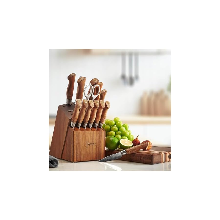 SENKEN-16-Piece-Damascus-Knife-block-Set-The-Dynasty-Collection-Japanese-VG10-Damascus-Steel-with-Natural-Sycamore-Wood-Handles-includes-6-Matching-Steak-Knives-Scissors-Sharpening-Rod SENKEN 16-Piece Damascus Knife block Set - The Dynasty Collection - Japanese VG10 Damascus Steel with Natural Sycamore Wood Handles, includes 6 Matching Steak Knives, Scissors, & Sharpening Rod