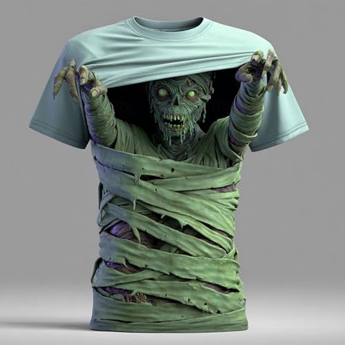 Scary Halloween Shirts for Men Horror 3D Mummy Zombie Graphic Tees - image 2