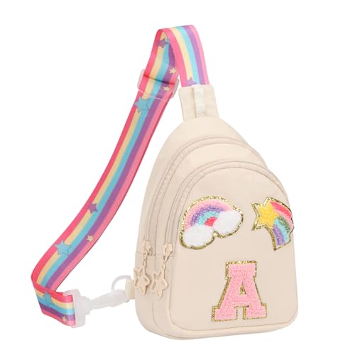 Sling Bag for Girls Initial Crossbody Bags Potable Mini Small Everyday Shoulder Bag with Letter Monogram Fanny Packs Daiy Belt Bag Purse Personalized Girls Birthday Gifts -Beige A