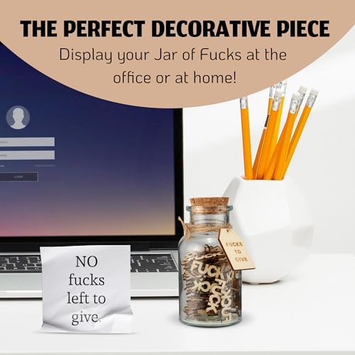 Funny Jar of Fucks (5 oz) – 100pcs Wooden Fucks to Give, Gag Gifts for Friends, White Elephant & Christmas Gift for Men & Women, Adult Humor, Office Desk Decor