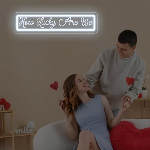 Image of How Lucky Are We Neon Sign, Romantic Anniversary LED Light, Home Bedroom Wall Decor,Valentine's Day Decor, Wedding Neon Wall Art, 16.5 inchx4.1 inch