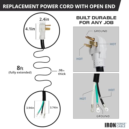 Iron Forge Cable NEMA 6-50 Extension Cord with Open End - 8ft 50 Amp EV Power Cord 3 Prong with Eyelet, 6/3 Gauge Replacement Cable - NEMA 6-50 Plug STW by IRON FORGE CABLE - Used condition - Image 5