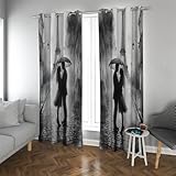 CHERHERART Verdunklungsvorhänge Elegant Schwarz Weiß Pariser Szene Romantisches Paar Schirm Eiffelturm Fenstervorhänge für Wohnzimmer Schlafzimmer 2 Paneele 2xB140xH220