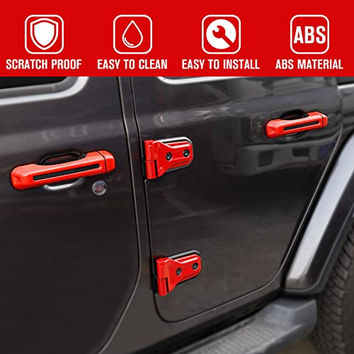 Jimen For 2018-2023 Jeep Wrangler Jl & Unlimited 4 Door, Exterior Door Handle Cover & Door Hinge Hood Hinge Rear Tailgate Hinge Cover Trim Kit (Red) #TOP3