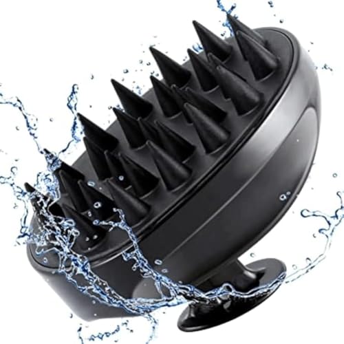 Image of LISHER Hair Scalp Massager Shampoo Brush with Ultra Long Soft Silicone Bristles Exfoliating Ergonomic Comb for Dandruff, Thick Curly Hair for Men Women (Black)