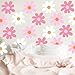 TaoBary 12 Sheets Daisy Wall Decal Flower Wall Sticker Cute Daisy Sticker Pink White Flower Decal Peel and Stick Floral Wallpaper for Nursery Bedroom Home Decor(Classic Color,Delicate Style)