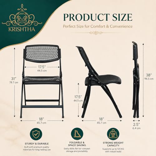 Image of Folding Metal Chair with Nylon Seat and Backrest for Home /Kitchen /Study Chair and Restaurant /Outdoor Chair (Black)