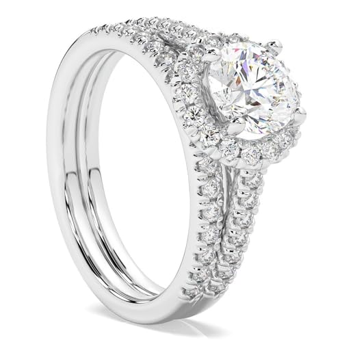 Pompeii F/VS 1.50Ct Halo Diamond Engagement Wedding Ring Set 14k Gold Lab Grown (F/G,VS1-VS2)2