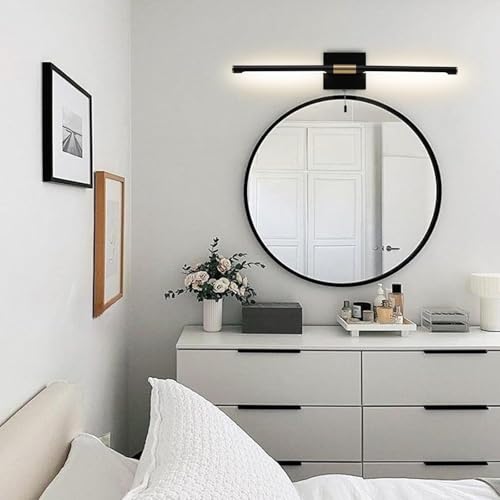 Image of 24 Inch Black and Gold Bathroom Vanity Light with Pull Chain Switch, Modern Over Mirror Wall Sconces Lighting, 6000K 360 Bath Light Fixture with Adjustable Lamp Tubes