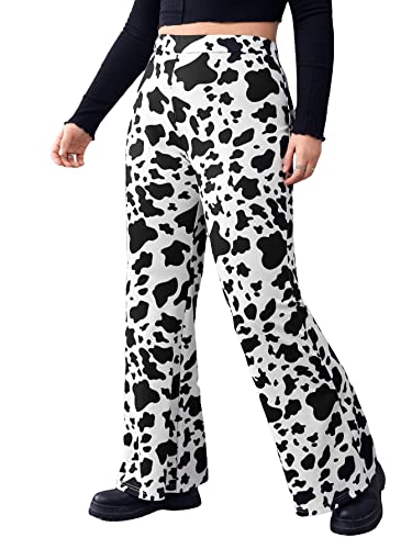 WDIRARA Women's Plus Size Animals Cow Print Flare Leg High Waisted Casual Pants