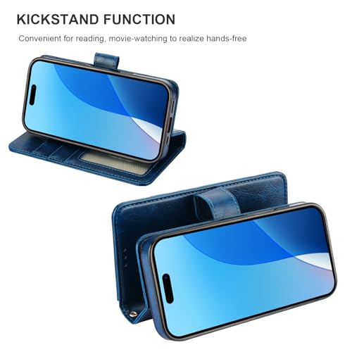 Bocasal Detachable Wallet Case for iPhone 16 RFID Blocking Card Slots Holder Premium PU Leather Magnetic Kickstand Shockproof Wrist Strap Removable Flip Protective Cover 5G 6.1 inch (Blue) by Bocasal - Used condition - Image 6