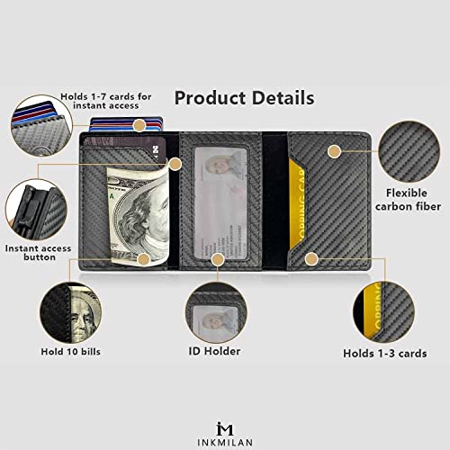 Image of INKMILAN Men's Slim Airtag Pop-Up Wallet Version 2 Credit Card Holder, RFID Blocking Anti-Loss Money Purse Ideal Gift for Men (No AirTag Included) (Carbon Fiber)