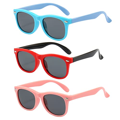 Image of FANNYGO 3 Pack Kids Sunglasses for Boys Girls Kid children's Polarized Sunglasses Age 3-10